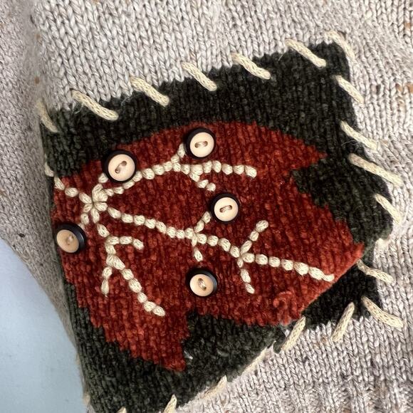 Vtg Lee Womens Silk Wool Rabbit Hair Blend Patchwork Leaves Sweater Sz L Beige - Picture 5 of 8